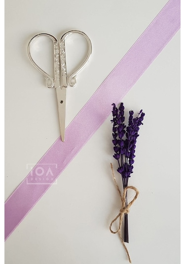 Nişan Makası Gümüş Renk Mor Lavanta Kuru Çiçek Demeti