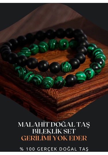 Malakit Doğal Taş Bileklik Set 8 Mm Çok Renkli