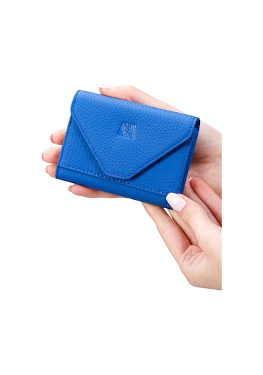 Mft Leather Hakiki Deri Kadın Akordiyon Cüzdan Mia 2190 Flother Mat Saks Mavi