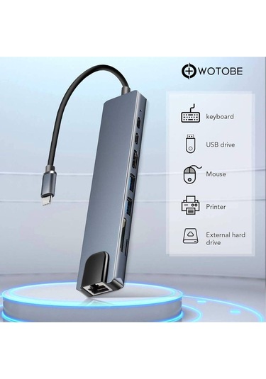 8'i 1 Arada 4k 60hz Usb Type C Sd Tf Hdtv Rj45 Dönüştürücü Hub