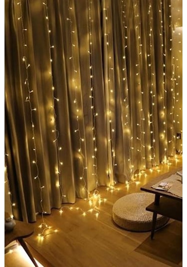 3x2 Metre 192 Ledli 12 Saçaklı Perde Led Işıklar Animasyonlu Kumandalı Fişli - Günışığı Gün Işığı