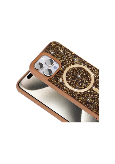 Ariatech İphone Uyumlu 15 Pro Max Kılıf Pırlanta Tasarımlı Magsafe Şarj Özellikli Mozaik Sil Siyah