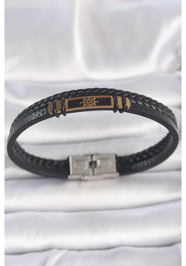 316l Çelik Gold Renk Gemi Dümeni Aksesuarlı Çift Sıra Burgu Desenli Deri Kordon Erkek Bileklik Çok Renkli