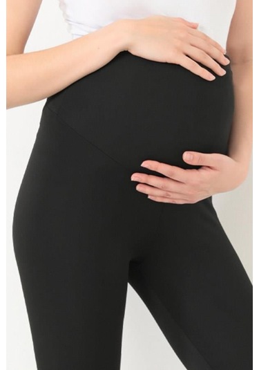 Siyah Esnek Yüksek Bel Hamile Tayt