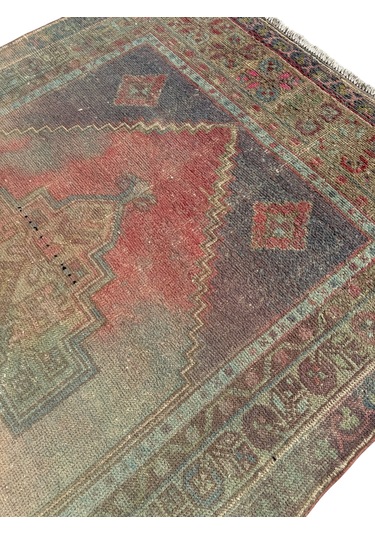 El Dokuması Vintage Taşpınar Halısı 128x248 Renkli Eskitme Halı Renkli