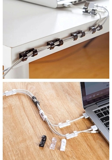200lü Şeffaf Kablo Sabitleyici Düzenleyici Duvar Klipsi Yapışkanlı Kablo Organizer Tutucu Toplayıcı