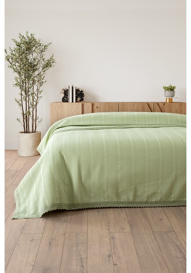 Çift Kişilik Kopanaki Dantelli Waffle Pike-210x230 Cm Fıstıkyesılı Fıstık Yeşili