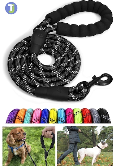 Technojet Köpekler için Gezdirme Tasması Kayışı Reflektörlü 130 c Siyah