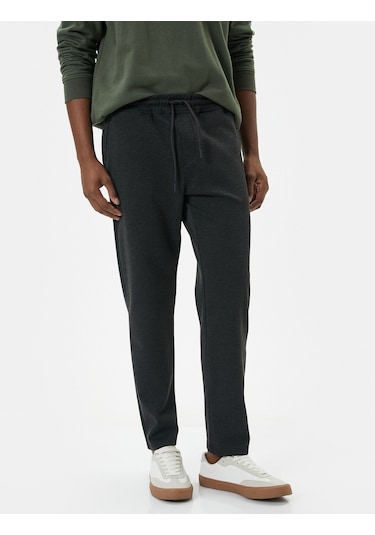 Koton Beli Bağcıklı Pantolon Slim Fit Cep Detaylı Katlı Paça Gri 4wam40137hw 4wam40137hw031 Gri