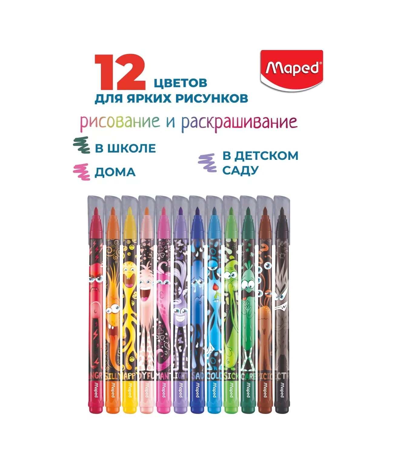 Maped Color Reeps Monster Keçeli Kalemler, 12'li, Yaratıcı İfade 20915039