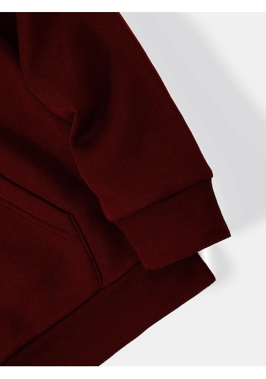 Unisex Colorful Hair Baskılı Kapüşonlu İçi Yumuşak Polarlı Oversize Sweatshirt - Bordo Bordo