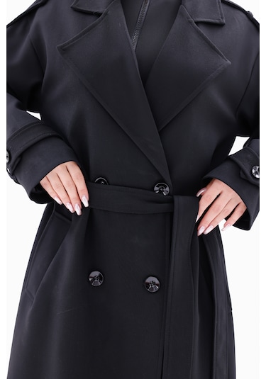 Kadın Trençkot Model Kaban Siyah