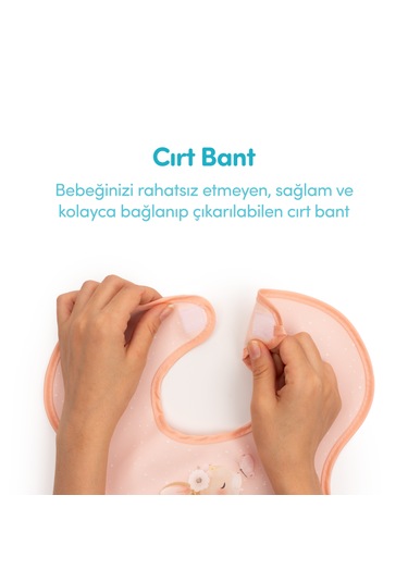Sevi Bebe Cırtlı Muşamba Önlük Mutlu Tavşan Art 22-183 Somon