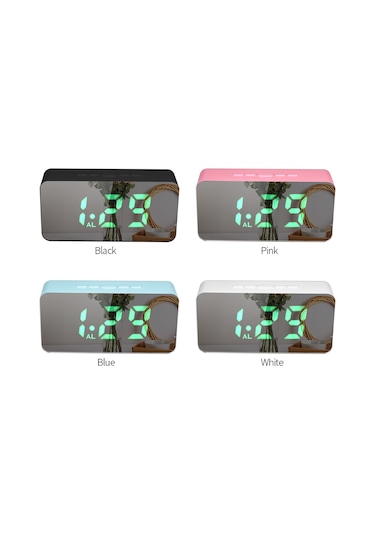Dijital Renkli Rgb Led Aynalı Çalar Saat Usb/pil İle Çalışan Masaüstü Termometre Saat Ayarlanabilir Aydınlatma 3 Alarm Erteleme Fonksiyonu Usb Şarj Fonksiyonu--mavi