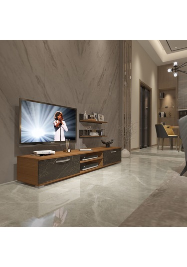 Decoraktiv Eko 4 Mdf Dvd Tv Ünitesi Tv Sehpası Ceviz - Siyah Mermer