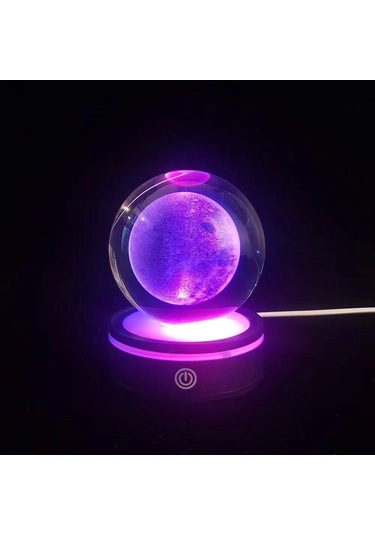 Usb Li Plastik Altlıklı Dolunay Dönen Cam Küre Çok Renkli