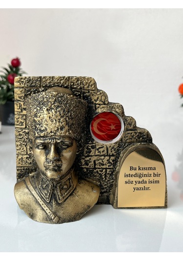 Atatürk Büstü Bayraklı Masaüstü Ve Ofis Için Şık Dekoratif Biblo