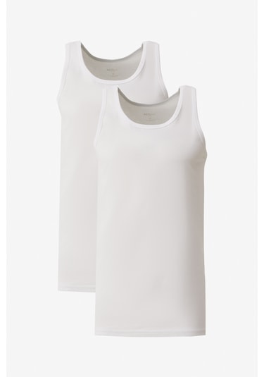 AC&Co / Altınyıldız Classics Erkek Beyaz Standart Fit Normal Kesim %100 Pamuk 2'li Atlet Paketi Beyaz