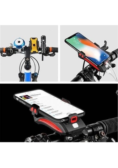 Xbyc-6139 Bisiklet 400 Lümen Ön Far Zil Telefon Tutucu Mavi Gri - Siyah