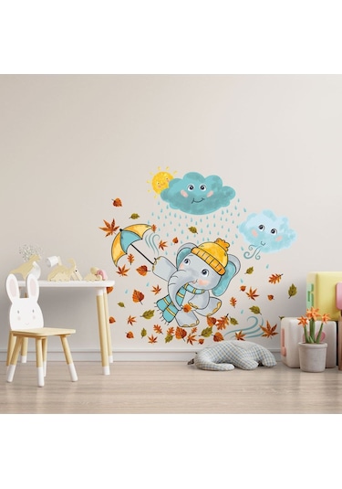 Şemsiyeli Sevimli Fil Çocuk Odası Duvar Sticker