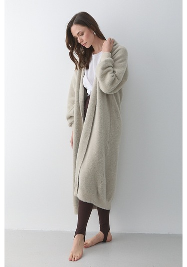 Taş Boydan Uzun Triko Hırka - 251015 Taş