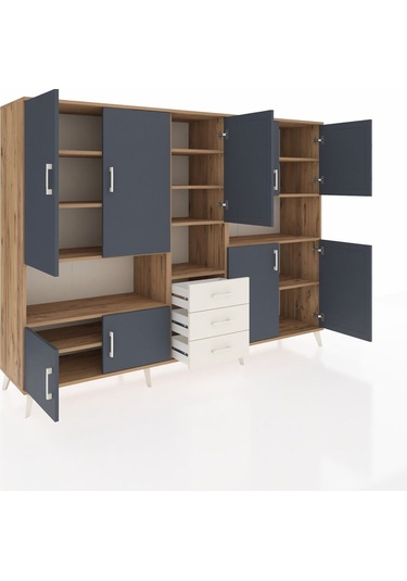 Hyperion Dolap 13 Raflı 3 Çekmeceli 9 Kapaklı 220x44x163 Çam-antr Çam-antrasit/aytaşı