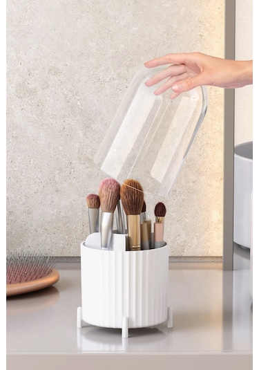 Maxi Home Zebra Makyaj Organizer Kapaklı Masaüstü Kozmetik Düzenleyici Rose
