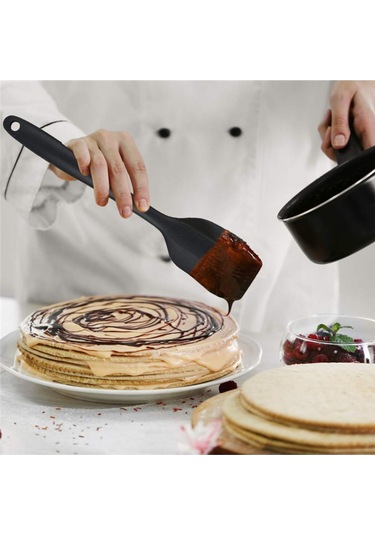 Isıya Dayanıklı Yanmaz Yapışmaz Silikon Spatula Seti 3 Parça Siy