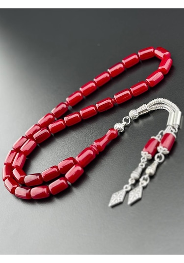 Vişne Renk Osmanlı Usulü Sıkma Kehribar Tesbih Vişne