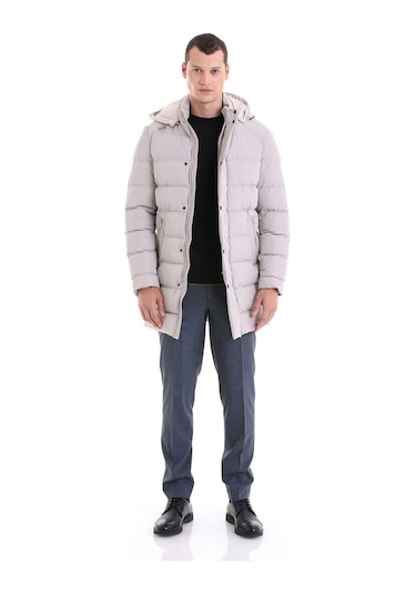 Hatemoğlu Taş Slim Fit Hakim Yaka Kapüşonlu Kaban Taş