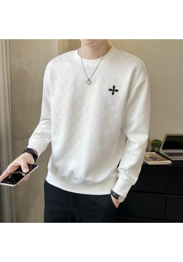 Sonbahar Yeni Erkek Uzun Kollu Kazak Gençlik Trendi Moda Çok Yönlü Rahat Yuvarlak Yaka Tide Erkek Siyah