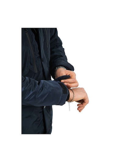 Erkek Lacivert Içi Polarlı Su Ve Rüzgar Geçirmez Kapüşonlu Kışlık Mont & Kaban & Parka Lacivert