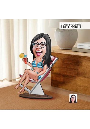 Bk Gift Kişiye Özel Tatilci Kadın Karikatürlü Büyük Boy Ahşap Biblo-2 Arkadaşa Hediye , Sevgiliye Hediye, Kişiye Özel Biblolar Kobitmeyen137550 Bk Gif