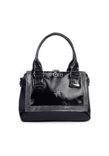 Nas 1455 Kadın Taşlı El Ve Omuz Çantası Siyah Rugan Siyah