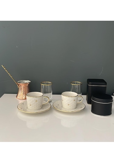 Decorıum Yıldızlı Altın 9 Parça Kahve Fincan Takımı Altın