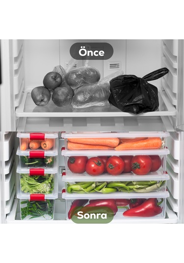 Porsima 8 Li Kilitli Kapaklı Yiyecek Erzak Saklama Kabı Seti - Buzdolabı Düzenleyici Organizeri Şeffaf