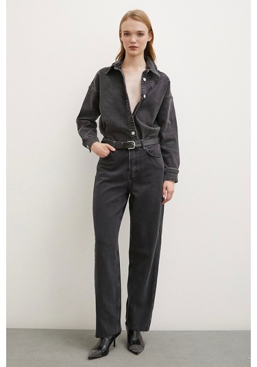 Never More Yüksek Bel Kesik Paça Mom Jean Siyah Siyah