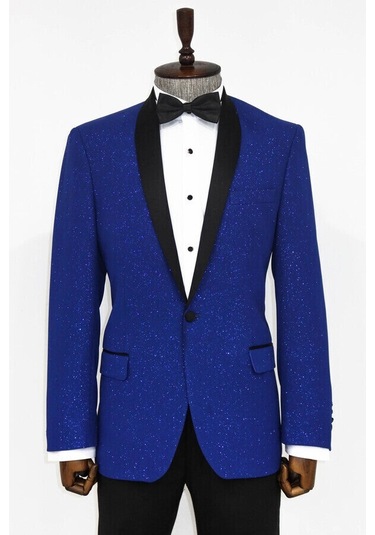 Wessi Şal Yaka Simli Lacivert Erkek Smokin Ceket Lacivert