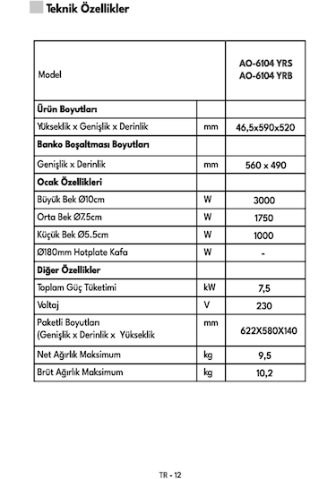 Vestel AO-6104 YRB Ankastre Ocak