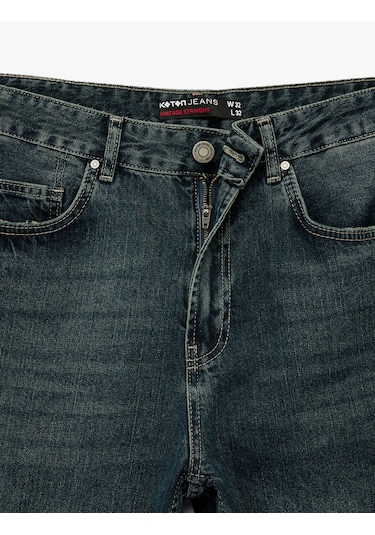 Koton Normal Bel Pamuklu Vintage Straight Fit Jean Pantolon Petrol 6wam40077nd PETROL