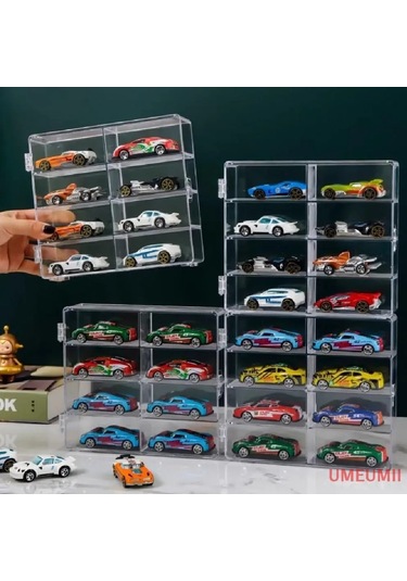 Kangvka 8 Bölmeli Transparan Abs Plastik Araba Modeli Depolama Kutusu - Çocuk Odası Malzeme Düzenleyici Şeffaf