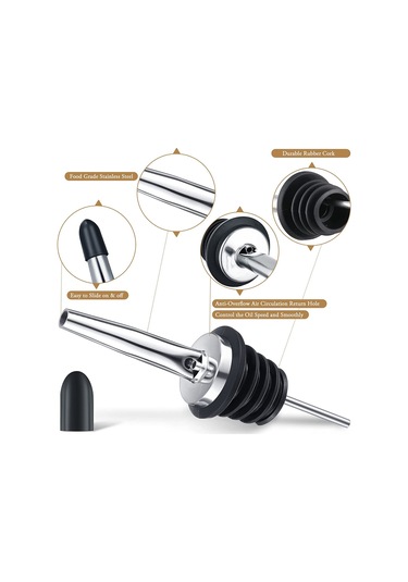 Xiyyadms Paslanmaz Çelik Sütunluk, Yağ/şarap/alkol Flaşları İçin Akışkan Dağıtıcı, Akıllı Tapağı, Pürüzsüz Satin Kaplama, 30mm Dış Çap Gümüş - Siyah