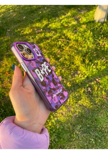 İphone Uyumlu 14 Promax Holocase Yeni Model Baskılı Sert Plastik Sararmaz Darbe Emici Kamera Korumalı Mor