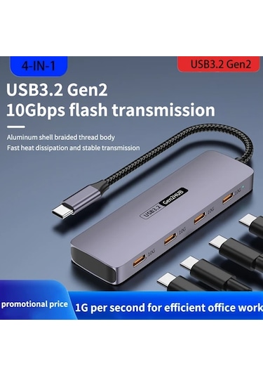 Xuweiwei 4 In 1 4c Hub Usb3 2 10gbps Yuksek Hizli Veri Transferi 4 Type C Portlu Mobil Telefon Tablet Uyumlu Windows İos Sistemleri Destekler