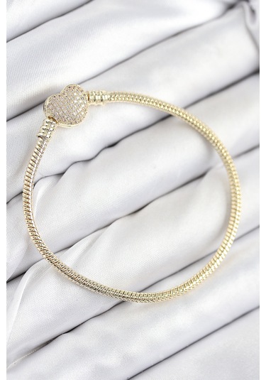 Pirinç Charm Zirkon Taşlı Kalp Model Gold Renk Kadın Bileklik - Tj-bb7809 Gümüş