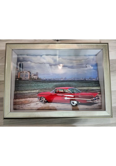 Kırmızı Araba Nostalji 35 X 50 Rölyef Tablo
