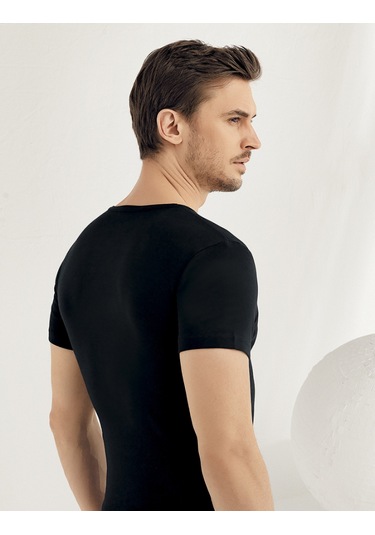 Şahinler Kısa Kollu V Yaka Ribana Atlet Siyah Me028