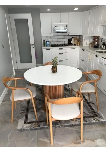 Kleopatra İskandinav Natural Ahşap Masa Sandalye Takımı 90x90 Meşe - Beyaz