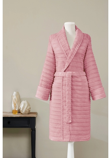 Sadem Organik Linden Şal Yaka Bornoz Pembe