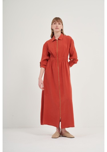 Ftz Modal Elbise Kiremit 31033 Kiremit